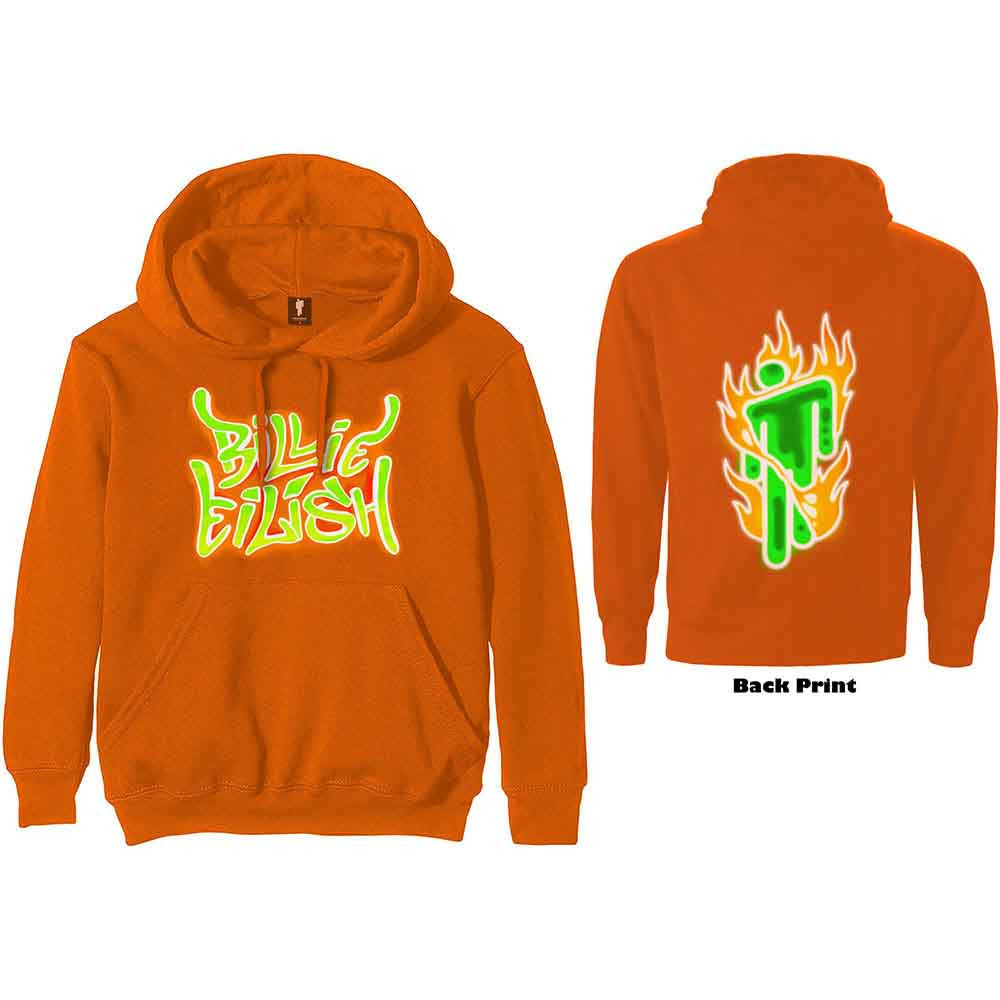 Hoodie - Billie Eilish Airbrush Flames Blohsh Orange (Back Print)