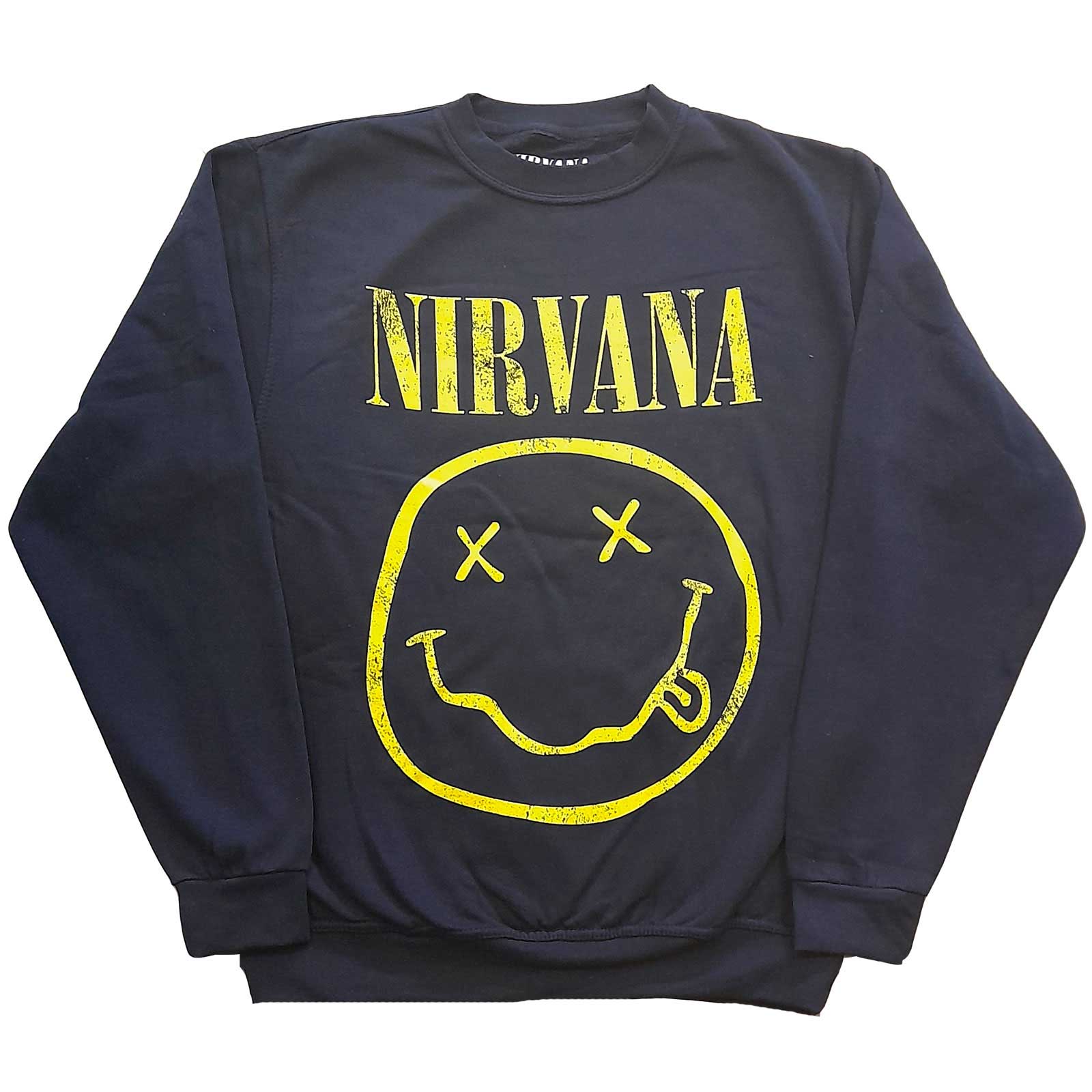 Sweatshirt - Nirvana Yellow Happy Face Navy Blue